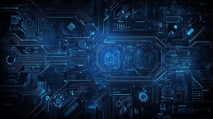A complex, intricate network of electronic components and circuits in a futuristic, high-tech setting.