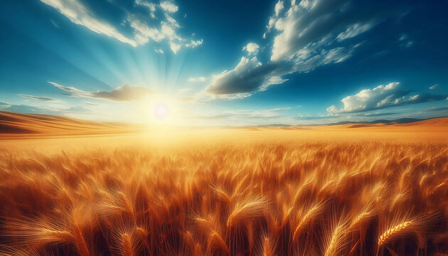 Sunny Countryside Wheat Landscape