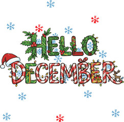 “Hello Christmas December Writing | Colorful Festive Lettering, Unique Holiday Calligraphy, Creative Santa-Themed Typography, Vibrant Xmas Text Art for Cards, Posters & Seasonal Designs”