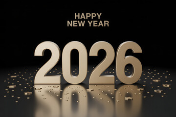 luxury happy new year 2026 background featuring minimalist gold numerals and stars