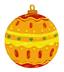 Cute red golden colorful watercolor crayon christmas xmas ball lights holiday greeting card element clipart kids hand drawn illustration design sticker vector isolated