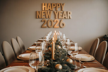 festive holiday dinner table for 2026 with greenery centerpiece and elegant place settings