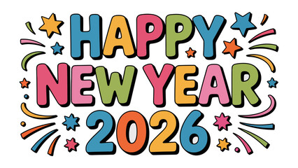 New Year 2026 Celebration: Vibrant typography announcing the arrival of a new year, creating a festive atmosphere perfect for cards and social media.