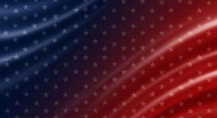 Abstract background with flowing fabric in red and blue, adorned with stars