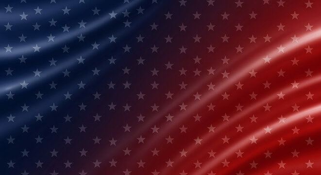 Abstract background with flowing fabric in red and blue, adorned with stars