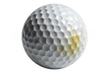 Golf ball with yellow dirt marks isolated on a transparent background