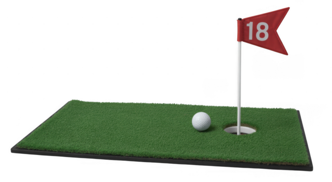 Golf hole with flag and ball isolated on a transparent background
