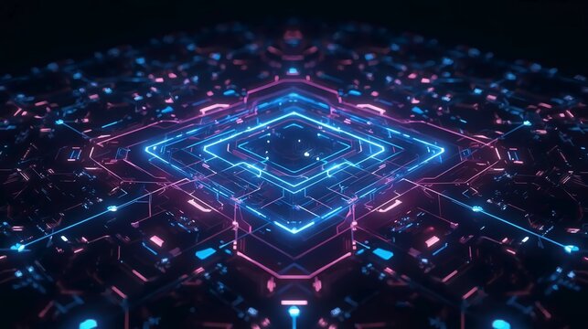 Futuristic technology grid with vibrant neon glows, perfect for modern digital art, cyberpunk themes, and innovative tech designs bringing a creative edge