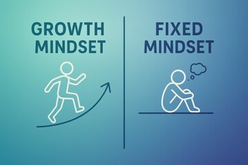 Fototapeta premium Exploring the Dichotomy of Growth Mindset and Fixed Mindset in Personal Development and Psychological Resilience Dynamics captured with clarity