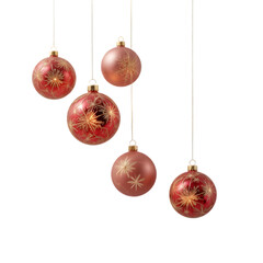 Red and gold Christmas balls decoration hanging on white background for holiday celebration, png