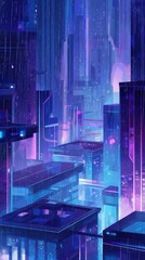 Futuristic Cityscape Under Neon Rain