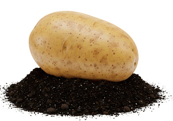 Fresh potato resting on rich soil, ready for harvest