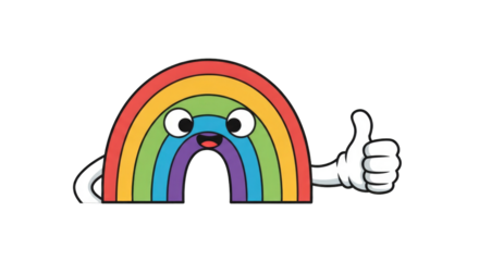 Cute Cartoon Rainbow Character Giving Thumbs Up Gesture.