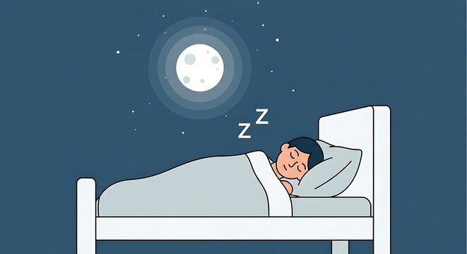 Illustration of a person sleeping soundly under the moonlight.