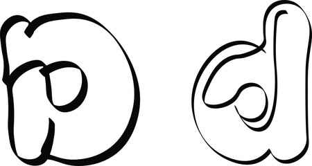 Letter D one line art. Continous line drawing of English Alphabet D. 