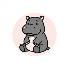 Fototapeta premium Adorable cartoon hippo sitting patiently with a charming expression, perfect for children's books, educational materials, and cute animal designs
