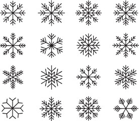 Seamless pattern of unique snowflake designs on a white background