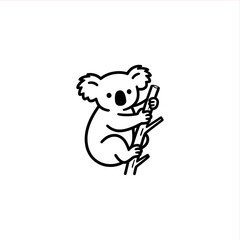 Adorable koala clinging to a branch, a simple line drawing perfect for children's books, educational materials, or cute designs with a touch of whimsy