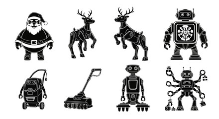 Collection of Christmas and robot themed vector images.