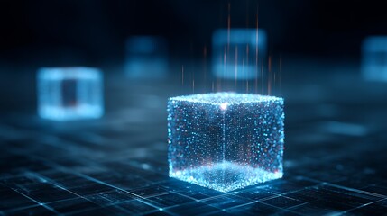 Stunning glowing cube symbolizing advanced technology and innovative digital solutions within a modern network infrastructure design concept