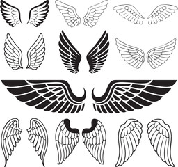 Variety of Angel Wings Clip Art Set on White Background