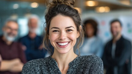 confident woman smiling leading diverse team photo closeup shot ai generated