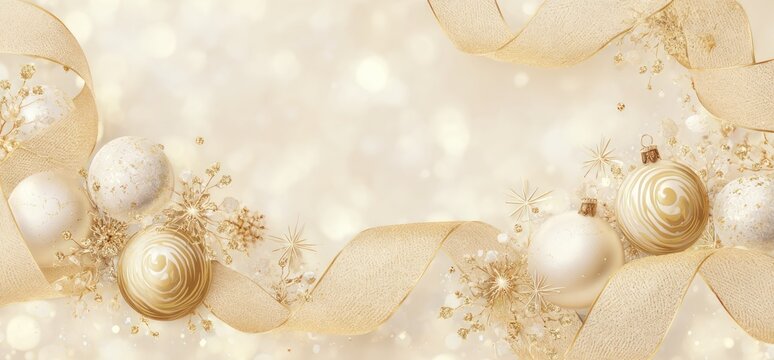 Elegant Christmas Background with Golden Ornaments and Festive Lights. - Powered by Adobe