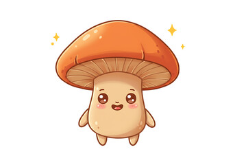 Cute cartoon mushroom character with sparkling stars