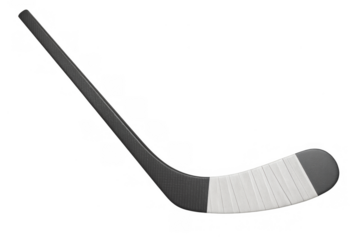 Ice hockey stick with white tape on blade against a transparent background, depicting winter sport equipment for playing