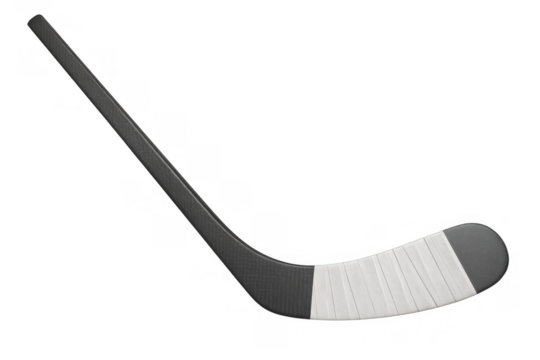 Ice hockey stick with white tape on blade against a transparent background, depicting winter sport equipment for playing