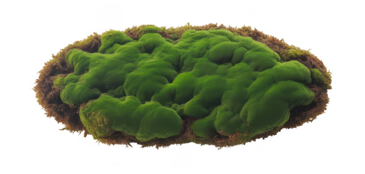 Green mossy textured oval shape isolated on a transparent background