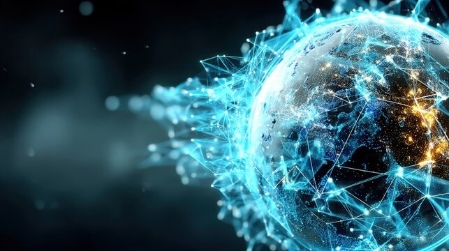 Exploring the digital cosmos global connectivity through networked data visualization virtual environment futuristic viewpoint technology concept