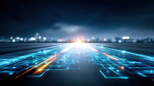 Innovative digital transformation urban landscape futuristic imagery evening ambiance aerial view technology concept for modern cities