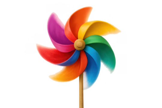 Colorful pinwheel toy spinning, showing joy and movement, symbolizing childhood, fun, and dreams on transparent background - Powered by Adobe
