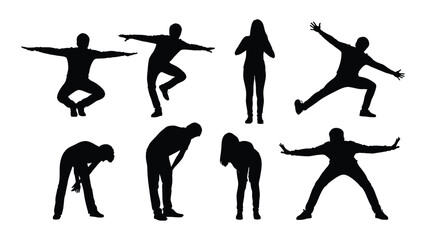 People silhouettes in various poses isolated on white background, Vector