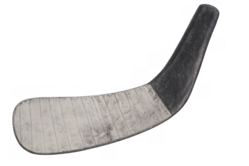 Worn ice hockey stick blade with white tape, equipment for winter sport game, transparent background