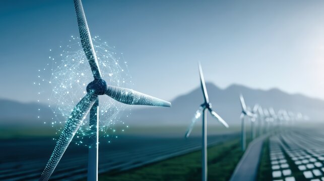 Harnessing wind energy innovative turbine technology in scenic landscapes futuristic vision renewable energy focus