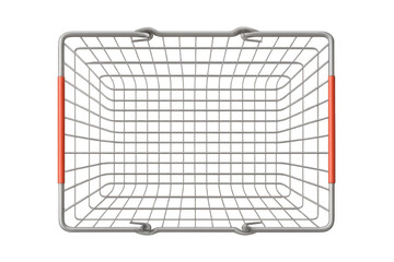 Empty shopping basket from above, wire retail grocery cart for supermarket purchases, transparent background
