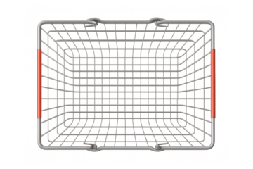 Empty shopping basket from above, wire retail grocery cart for supermarket purchases, transparent background