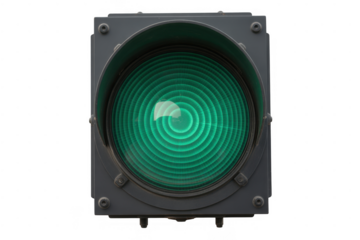 Green traffic light illuminated isolated on a transparent background