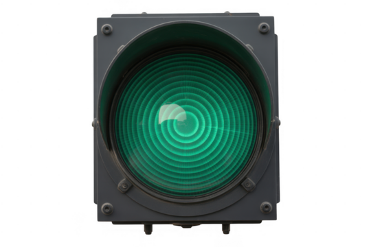 Green traffic light illuminated isolated on a transparent background