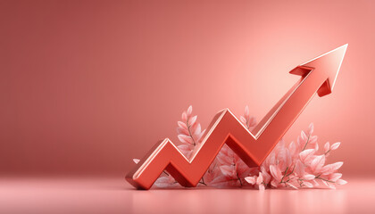 Rising arrow graph with floral background, growth concept, optimistic tone