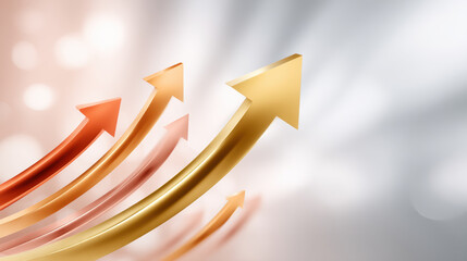 Gold arrow growth chart with rising metallic arrows in dynamic motion