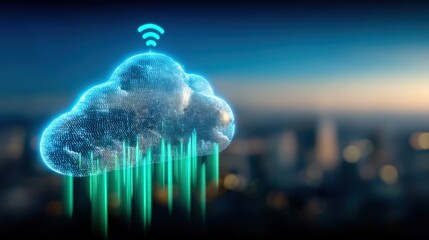 Digital cloud connectivity action urban setting technology visualization nightscape aerial view innovative concepts for enhanced communication
