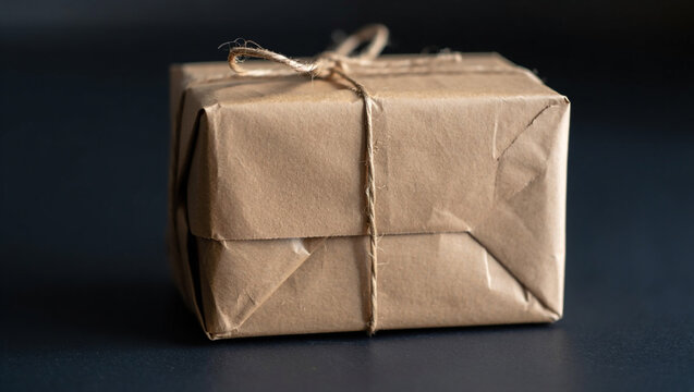 Brown paper package tied up with string a minimalistic display of simplicity and efficiency