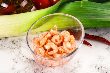 Shrimps cocktail in the bowl