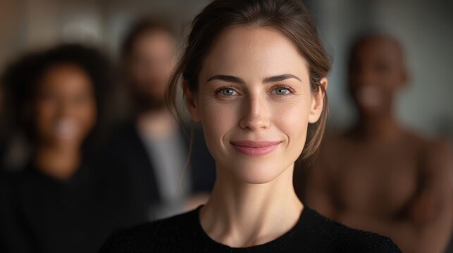 confident woman smiling leading diverse team photo closeup shot ai generated