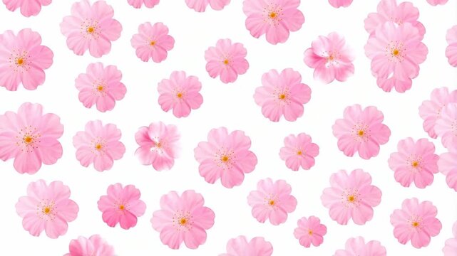 Falling pink cherry blossom flowers isolated on white background