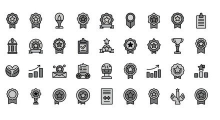 Collection of achievement icons, representing success, recognition, and accomplishment in various fields and endeavors