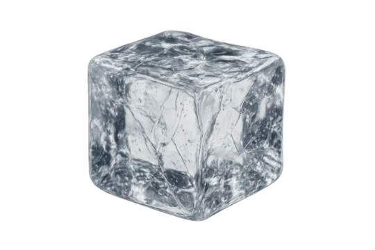 Ice cube cooling beverages and refreshing drinks, crystal clear frozen water block, transparent background